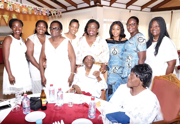 Mrs Rosemond Asiamah Nkansah (middle) with other female police officers during her 90th birthday celebration