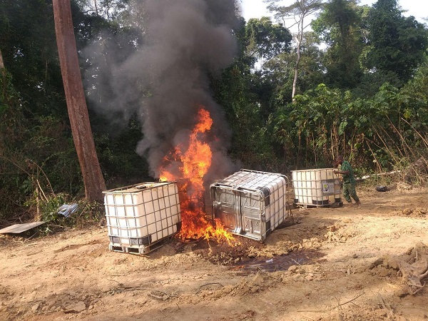  Some of the fuel storage tankers set ablaze at the Oda Forest Reserve