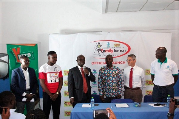 Mr Ernest Boateng (3rd left) CEO of Global Media Alliance, addressing the media at the launch
