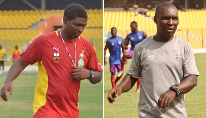 Maxwell Konadu- Kotoko's coach and Edward Odoom - Heart's coach