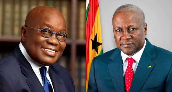 Presiden Akufo Addo (left), Ex President John Mahama (right)