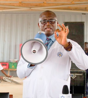 Dr Vitus Anaab-Bisi addressing the fishermen and fishmongers at the Tema Fishing Harbour