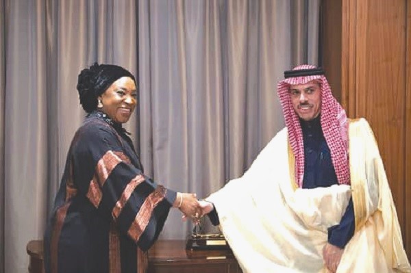  Prince Faisal bin Farhan Al Saud (right), welcoming Ms Shirley Ayorkor Botchwey to his office 