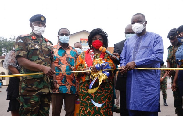 Chief of Defence Staff-Lt.Gen Obed Akwa(left), Minister for Sanitation and Water Resources, Mrs Cecilia Abena Dapaah(middle), Minister for Defence, Mr Dominic Nitiwul(right)