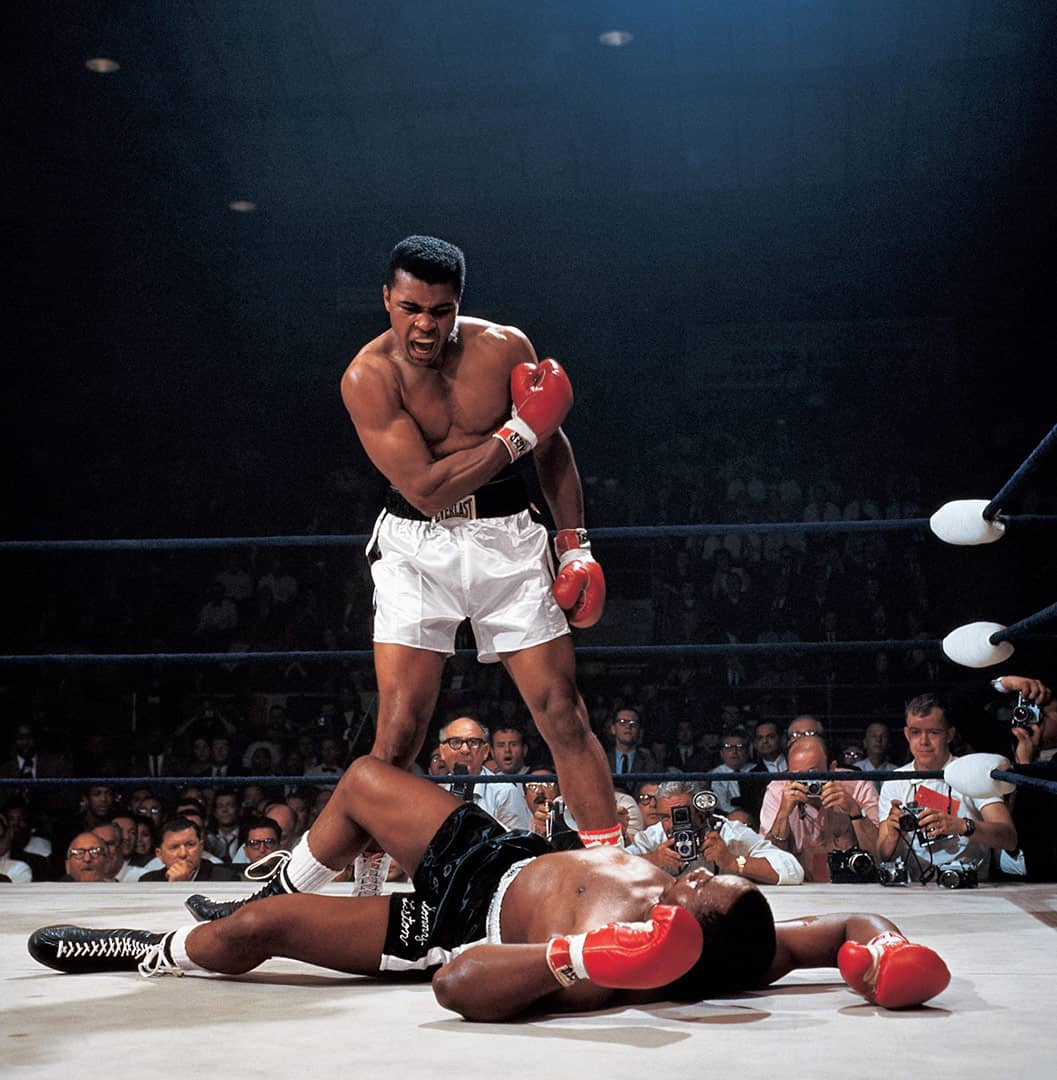 The iconic picture of Muhammad Ali after knocking out World Heavyweight champion Sony Liston in 1964