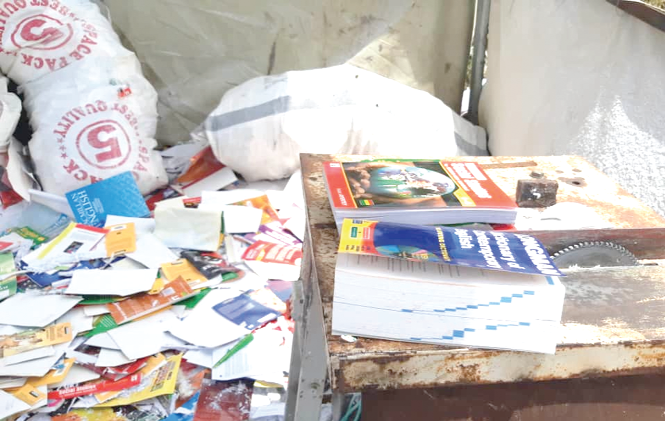 Some of the text books meant for recycling into toilet roll at the company