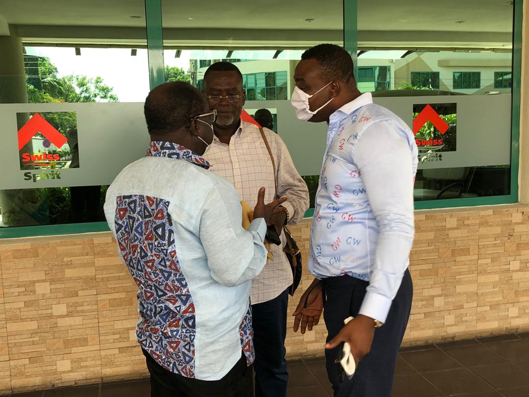 Mr Freddie Blay, National Chairman of the NPP, having a discussion with Mr Bernard Antwi Boasiako (Wontumi), Ashanti Regional Chairman of the NPP and Kingston Akomeng Kissi, Eastern Regional Chairman of the NPP