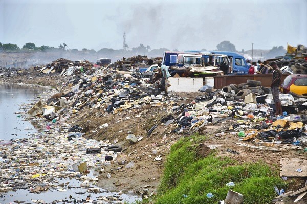 Refuse dumped along the banks of the Odaw River at Fadama. Picture: EBOW HANSON