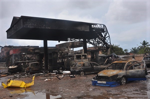 The aftermath of the June 3, 2015 flood and fire disaster at the Circle GOIL filling station in Accra 