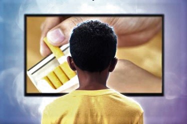 A child watching a tobacco advert on television