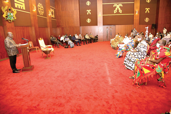 President Nana Addo Dankwa Akufo-Addo addressing a delegation from the Ada Traditional Council at a meeting at the Jubilee House. Picture: SAMUEL TEI ADANO