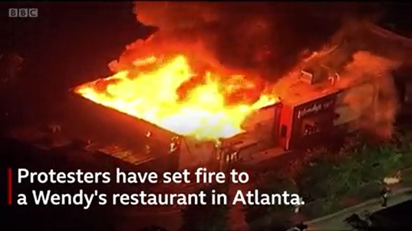 The Wendy's drive-through restaurant was set on fire over Mr Brooks' shooting