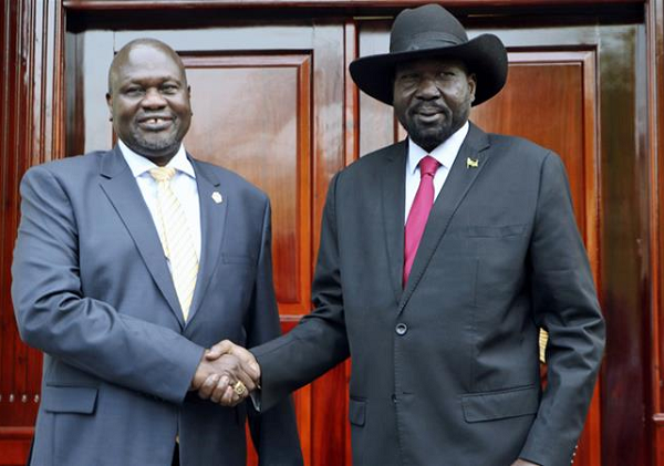 Riek Machar, left, and Salva Kiir [File: Sam Mednick/AP Photo]