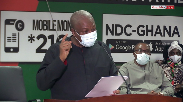 Former President John Mahama addressing the media Thursday Night