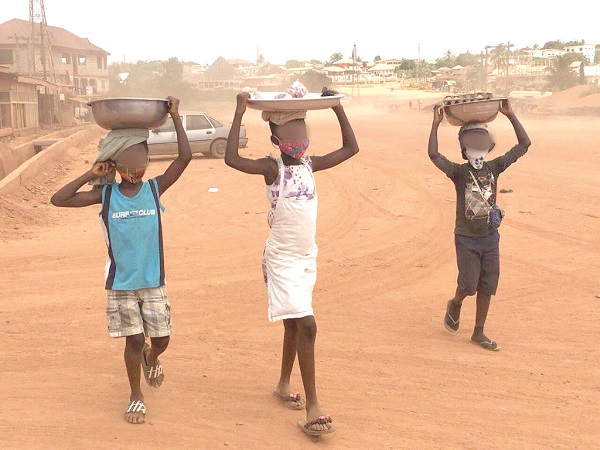 Some children hawking on the streets of Obuasi in the Ashanti Region. Picture: Emmanuel Baah