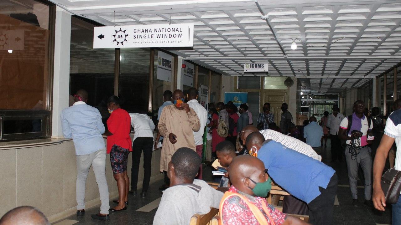 Some freight forwarders at the help desk situated at the Long Room of the Tema Port seeking assistance for their challenges. PICTURE BY DELLA RUSSEL OCLOO