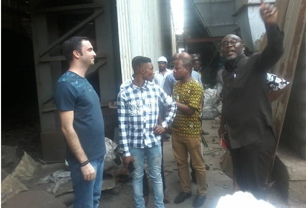 Mr Ebenezer Appah-Sarpong (right) and his team inspecting pollution control systems on the premises of United Steel Company. With them is Mr Hani Mikati (left), General Manager of United Steel Company