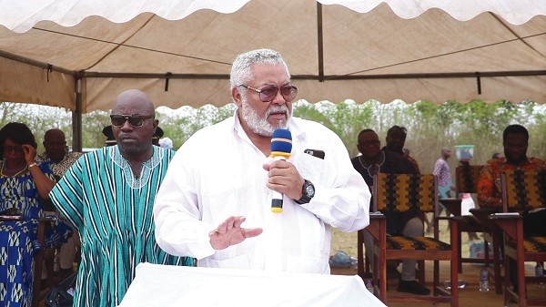 Former President Rawlings addressing the Independence Day parade at Sogakope