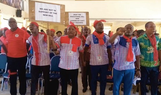 Some members of the two teacher unions wielding placards with various inscriptions to back their demand
