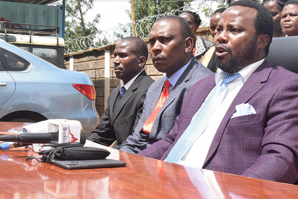 Reverend Nathan Kirimi (right) of Jesus Winner Ministry in Meru during a press conference on March 18, 2020. Photo: Nation Media Group