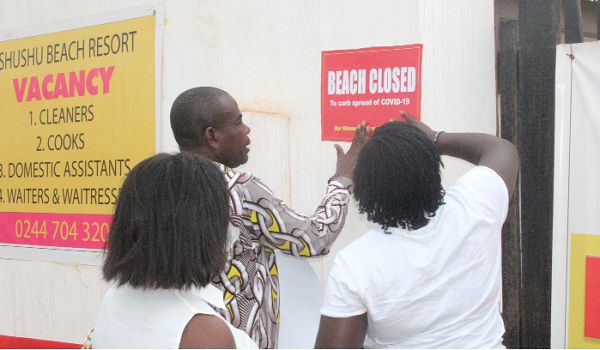 Officials of GTA closing a beach resort in Accra. Picture: Patrick Dickson 