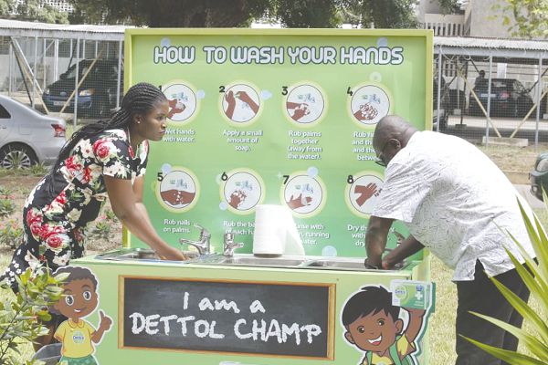 Some participants demonstrating the handwashing protocol