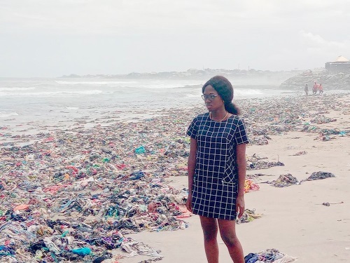 Ms Adjoa Saaba Eshun at the Sakumono Beach prior to the commencement of the cleaning exercise