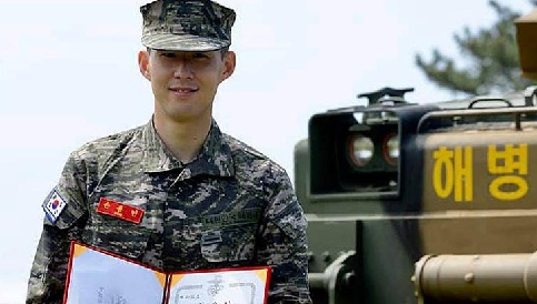 Son Heung-Min in gear during military training in South Korea