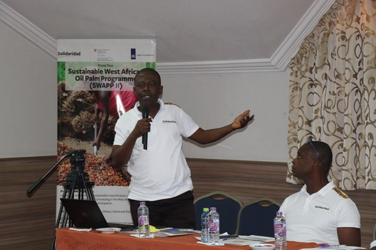 Nicholas Issaka Gbana, Programme Manager for SWAPP II, speaking at the Technical Upskill training workshop to build the capacity of tutors for the competency-based training