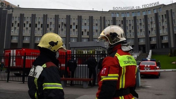 Firefighters at St George Hospital - the blaze broke out on the sixth floor