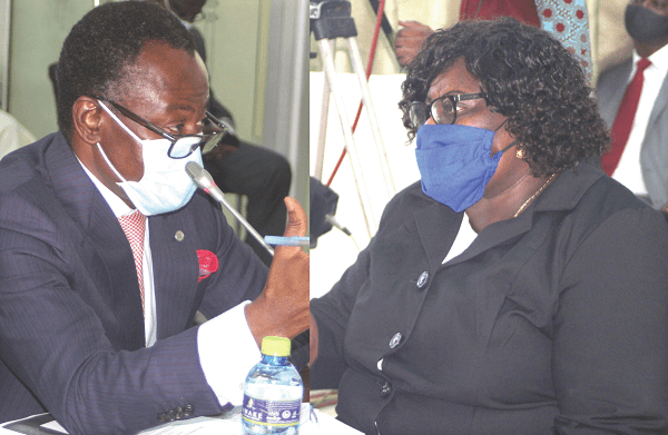 Mr Yonny Kulendi (left) and Prof. Henrietta Mensa-Bonsu, Supreme Court nominees, answering questions when they appeared before the Appointments Committee of Parliament in Accra. Pictures: GABRIEL AHIABOR