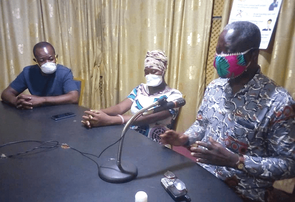 Ms Matilda Agamu (middle) on a radio discussion programme in Bolgatanga to help sensitise the public to stigmatisation of COVID-19 patients