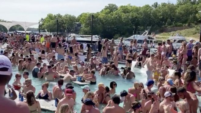 In Missouri, revellers partied on the Lake of the Ozarks, violating social-distancing rules