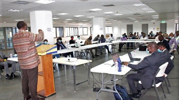  Mr Kyerematen (standing) engaging the stakeholders on the Uni-Pass rollout. Picture: DELLA RUSSEL OCLOO