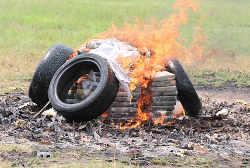 The cocaine set on fire as part of the destruction process.  Picture: DELLA RUSSEL OCLOO
