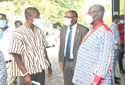 Dr Bernard Okoe Boye (left), a Deputy Minister of Health, interacting with Dr Frank Ankobea (right), the President of Ghana Medical Association, after the conference. Looking on is Dr Henry Lawson (middle), acting Rector of the Ghana College of Physicians and Surgeons. Picture: ESTHER ADJEI 
