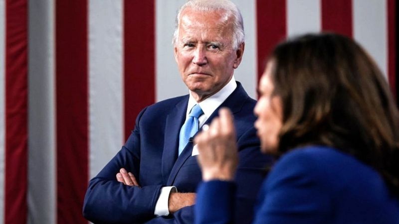 image captionBiden's choice of Kamala Harris as a running mate, helped keep centrist voters on-side