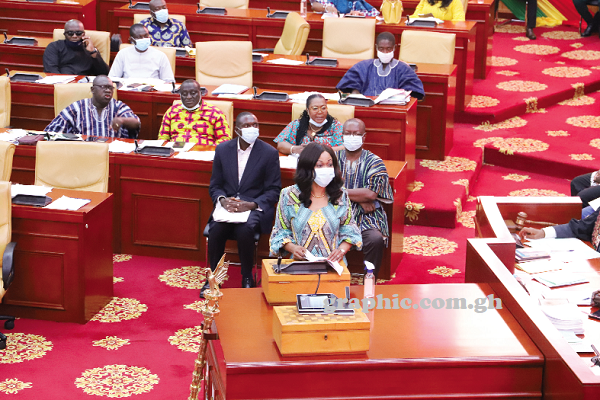 Mrs Jean Mensa briefing members of Parliament last Saturday. Picture: GABRIEL AHIABOR