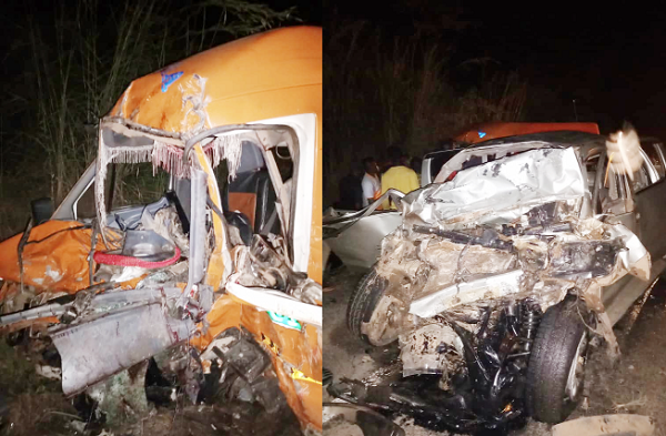 The pick-up (right) and the Sprinter bus involved in the accident