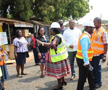 The MCE inspecting the road construction at Kwabla Street, Shaishie