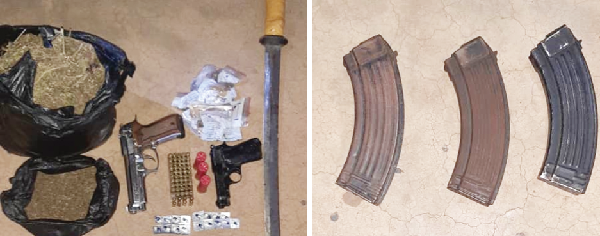 The firearms and narcotic drugs retrieved from the suspect
