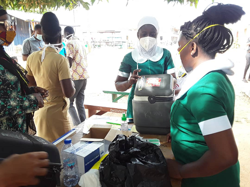 Some health personnel preparing to start the exercise at one of the health facilities at Bolgatanga