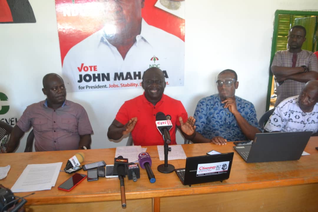 Mr Kweku Arkoh Yeboah (2nd left), NDC Agona East Constituency Director of Elections flanked by other executives while addressing the media