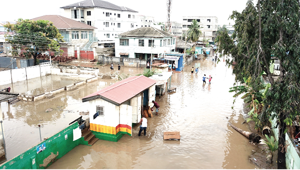 An aerial shot of a section of Adabraka under water. Pictures: DOUGLAS ANANE-FRIMPONG