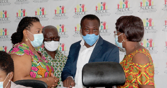 Ms. Josephine Nkrumah (left) engaged by some dignitaries after the news conference. Picture: ESTHER ADJEI