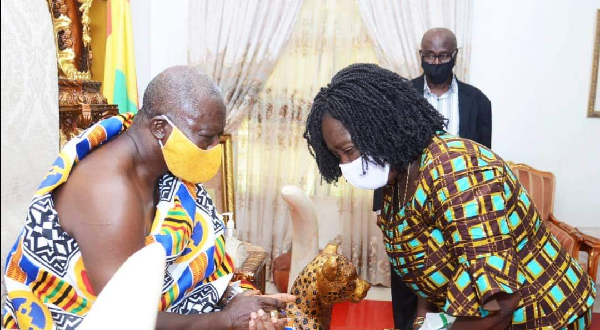 Prof. Naana Jane Opoku-Agyemang (right) with the Asantehene, Otumfuo Osei Tutu II