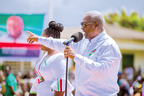 Former President Mahama speaking on a campaign tour in the Western Region