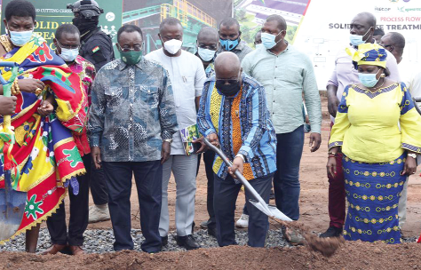  • President Nana Addo Dankwa Akufo-Addo (with spade) cutting the sod to begin the construction of the recycling compost plant at Fiaso, near Techiman