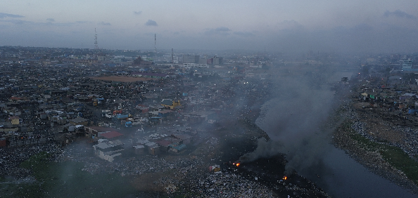Aerial view of the Agbogbloshie Slum community
