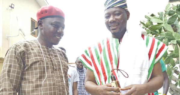 Mr Bernard Mornah (right) and Mr Issahaque Awudulai, national communication officer hopeful arrive at the party's headquarters for the vetting 